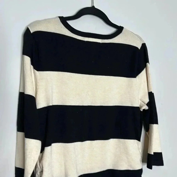 Pink Rose Pull Over Sweater Black & Cream Round Neck Side Elastic Long Sleeve - Picture 10 of 11
